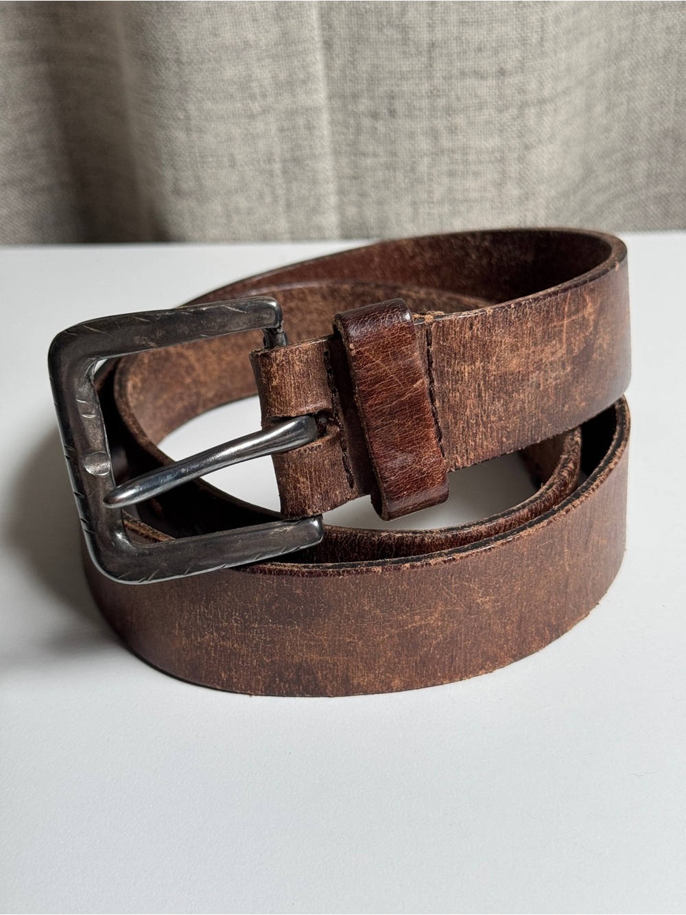 Genuine Saddle Leather Belt Made in Holland Distressed Brown Size 34